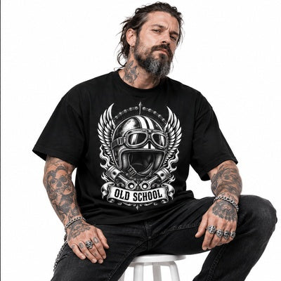Old School – Biker T-Shirt with Helmet and Wings Unisex Organic Cotton T-Shirt Creator 2.0